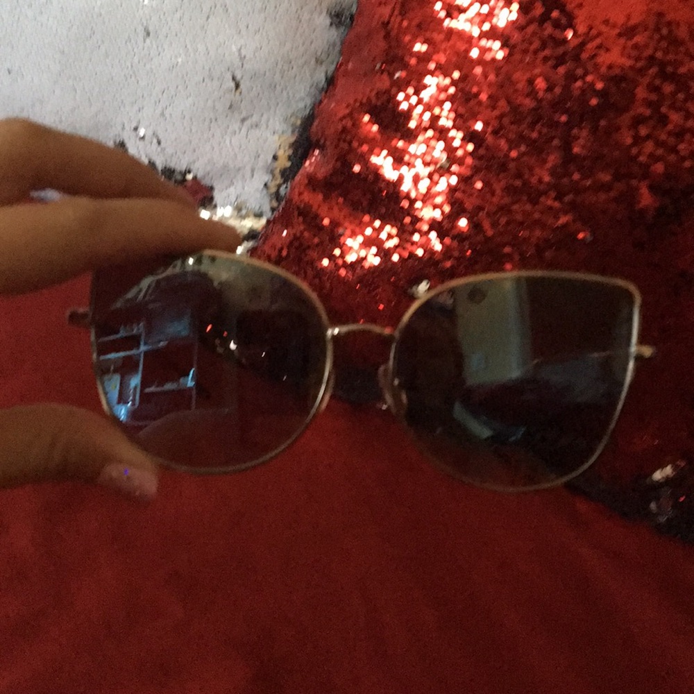 Metal Frame Silver Blue Lenses Sunglasses